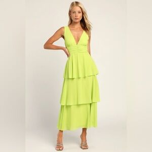 Lime Green Layered Midi Dress